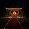 Luxury proposal setup featuring a grand red roses heart décor, candlelight dinner, and romantic ambience for an unforgettable marriage proposal.