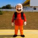 Motu mascot posing for fun photos in a red costume at a children's birthday event.