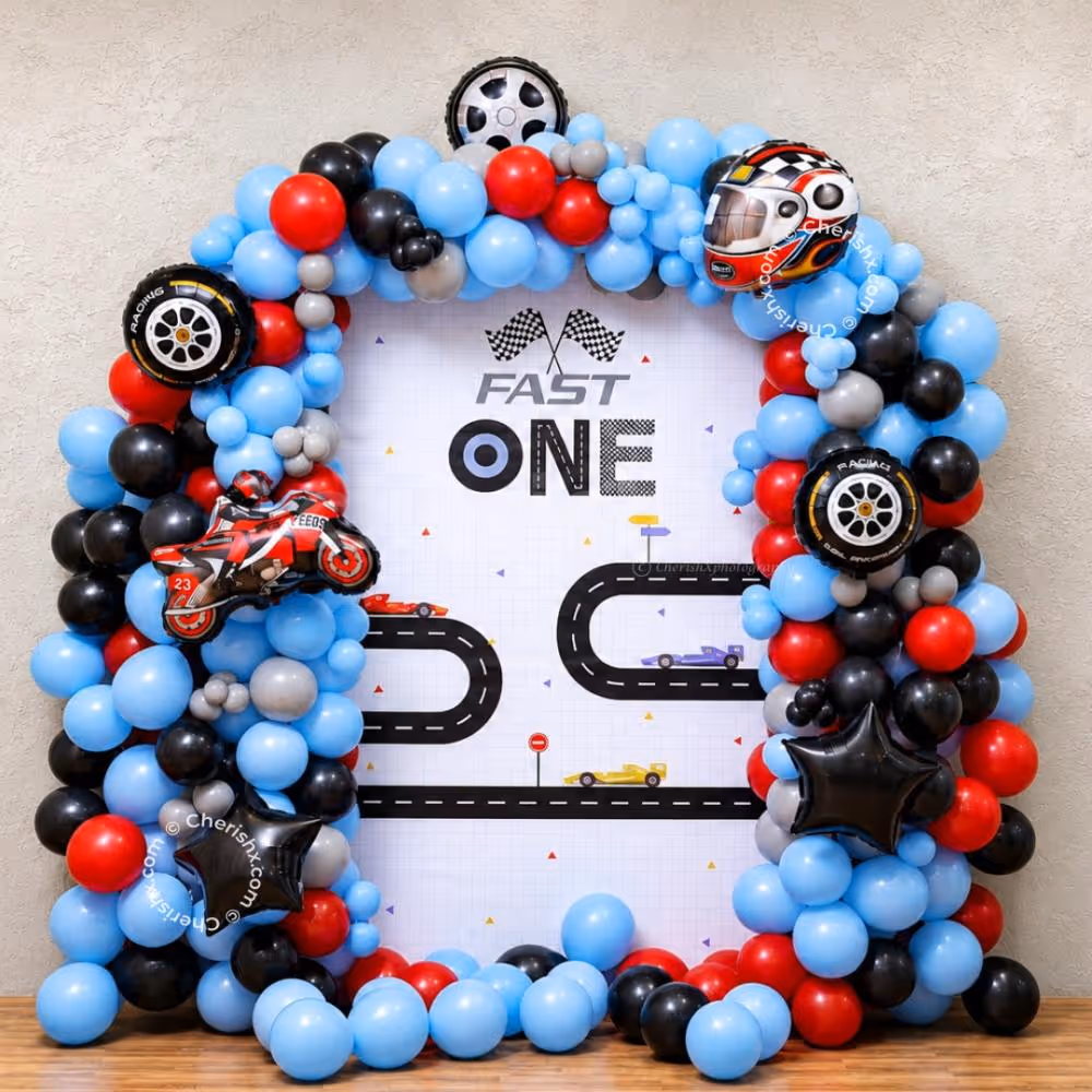 Foil Balloons As Racing Car Theme Props Make The Birthday Party Decor More Lively For Kids.