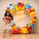 Moana Birthday decoration comes with a large colourful balloon arch and a Moana full-size cutout.
