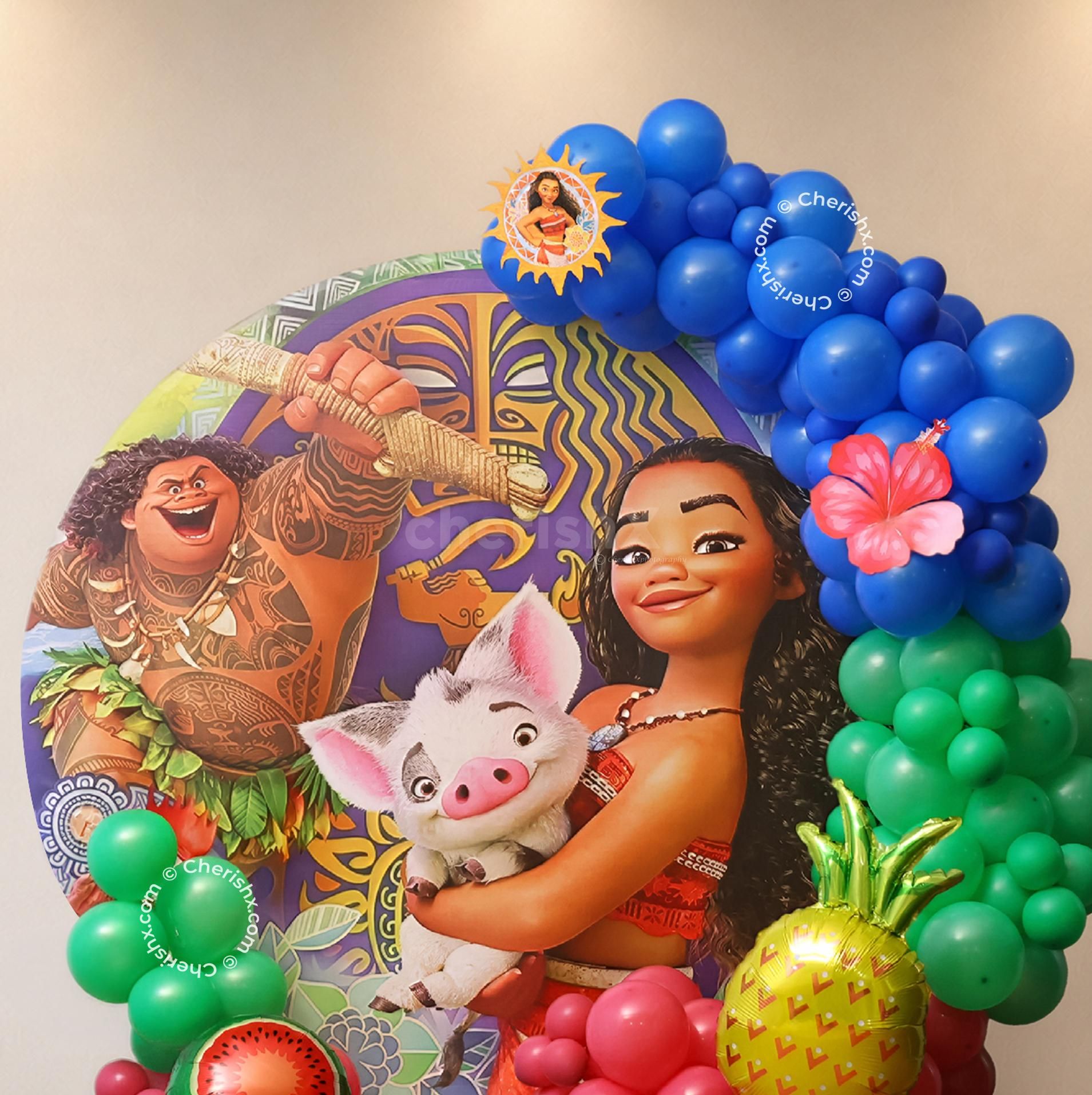 Moana Birthday Party Theme Cutouts Island Decor Birthday Backdrop Stand Circular Design Birthday Party Balloon Decor.