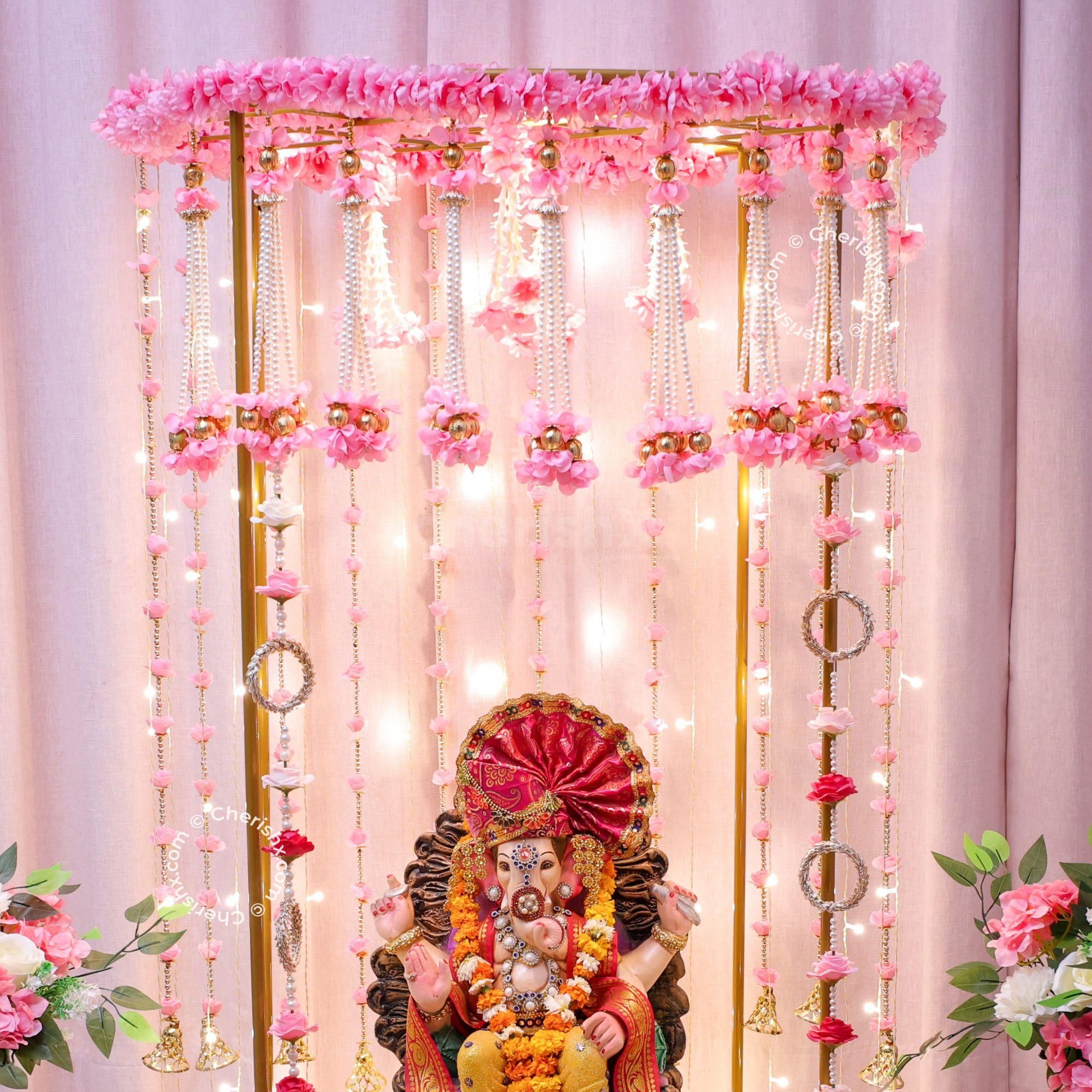 Luxury Pink Theme Ganpati Puja Setup at Home