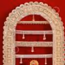 Beautiful traditional hanging decorations, golden arch.