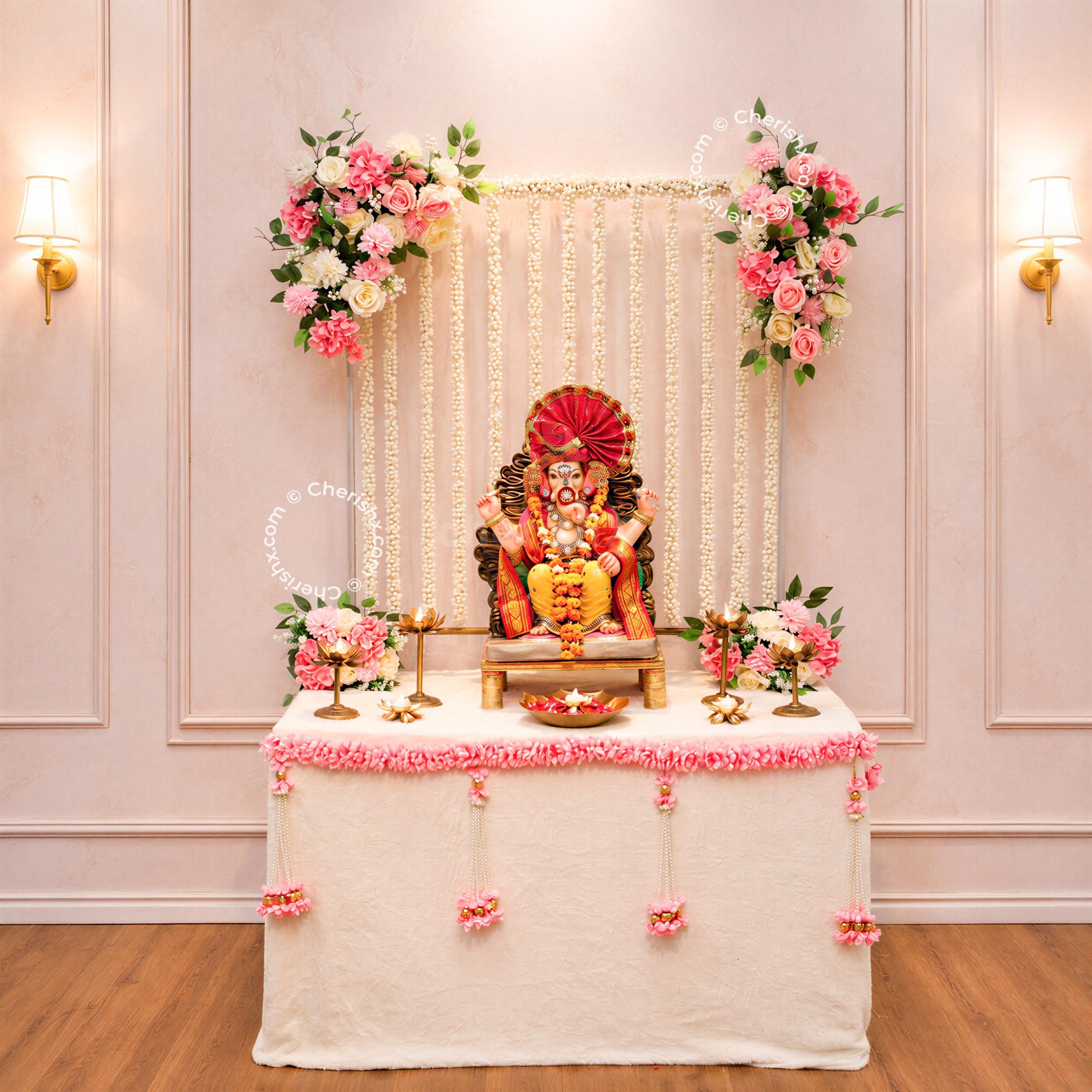 Beautiful Pastel Theme Ganpati Backdrop Decoration