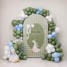 Welcome to baby decoration with pastel green, blue and white balloon arch backdrop at Little Goose.