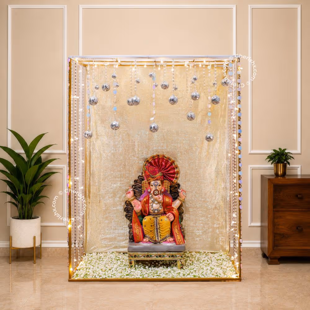 Golden Mirror Ball Ganpati Decoration
