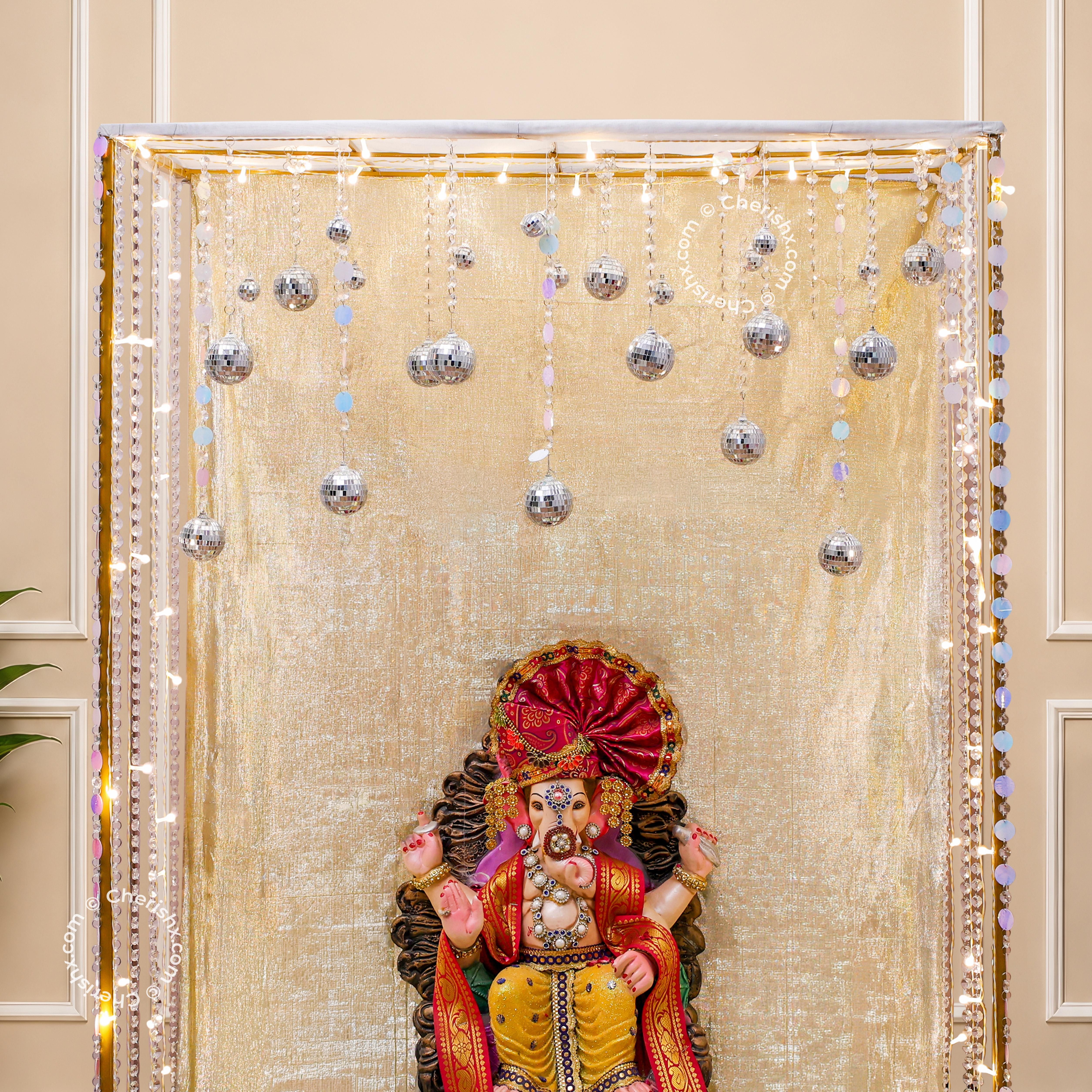 Premium Golden Ganpati Setup with Fairy Lights