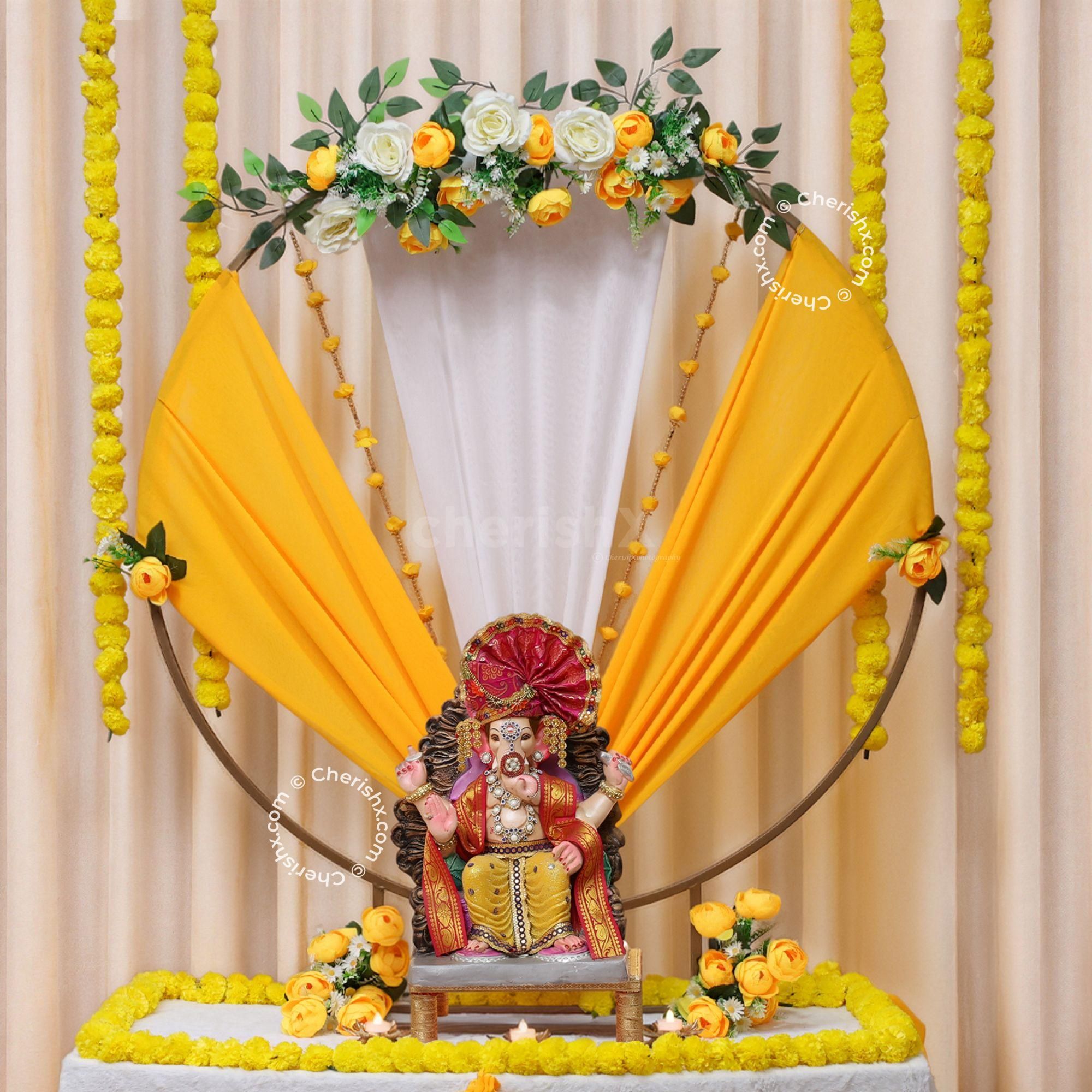Yellow garlands hung on the side of the celebration area.