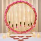 Lotus ring lotus backdrop for home Ganpati decoration that comes in 3x3 feet, with artificial jasmine and lotus string, with warm white fairy lights.