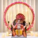 Traditional Pooja décor, decorative floral ring, lotus border, hanging flower strings, and Premium Lotus Theme DIY Ganpati Decoration Backdrop.