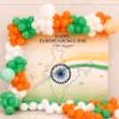 Patriotic India Independence Day backdrop with tricolour balloon arch and India map artwork.