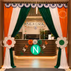 Saffron, white and green satin drapes, Ashoka Chakra decorations and floral cut-outs on Independence Day Tricolor Entrance Decoration.