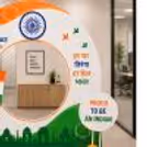 Independence Day photo booth arrangement, tricolour balloon bunches, patriotic slogans and India theme event wall.