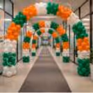 Independence Day Balloons Arch Decoration with saffron, white, and green balloons for office entrance decoration.