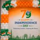Orange, white, green balloon arch with customised 79 Happy Independence Day banner for wall.