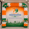 Indian flag decoration, tricolour balloons and customised flex banner for Independence Day celebrations