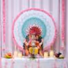 Lotus Theme Ganpati Decor DIY Kits for Home with Lotus theme background and beautiful pink floral decoration.