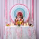 Lotus Theme Ganpati Decor DIY Kit with lotus backdrop, pink floral garlands, and Ganpati mandap setup.