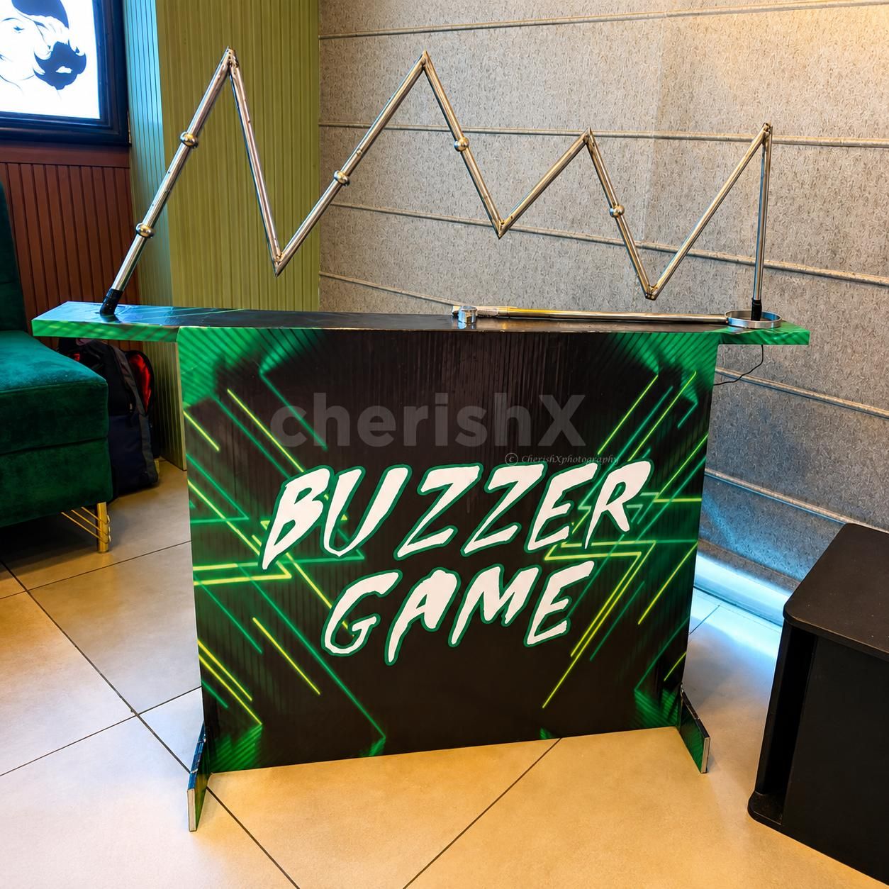 Set-up for Electric Buzz Wire Game at Office Events, Team Building, and Employee Engagement Activities.