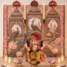 Flex Ganesh Backdrop is a traditional design with a Ganpati idol in front of beautiful Mahal arches with lotus and peacock designs.