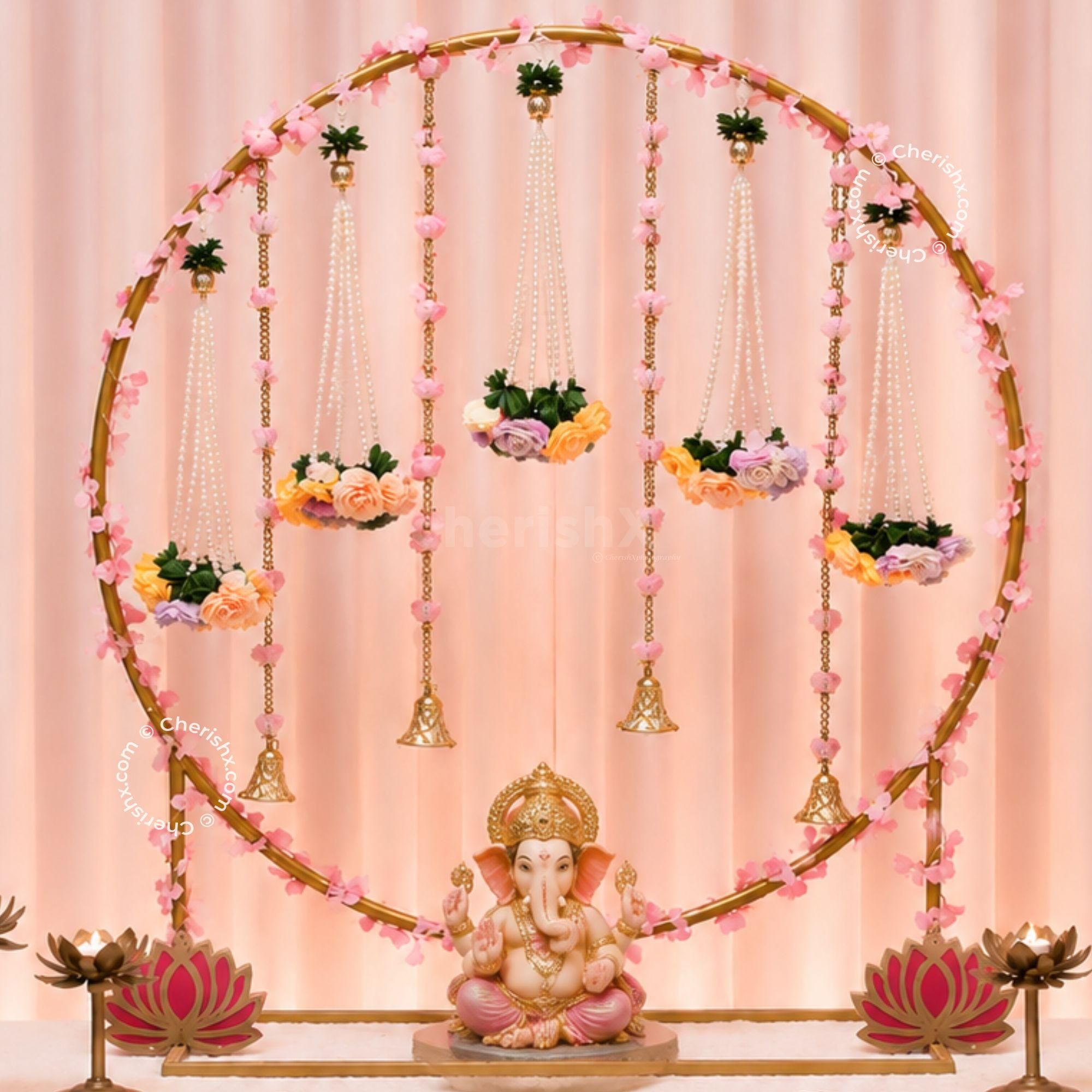 A DIY Mini Ring Stand Decoration Kit featuring MDF Lotus Accents, Golden Stand and Floral Details.