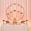 Golden Circular Frame Mini Ring Stand Decoration Kit with Wisteria Vines & Pink Floral Hangings.