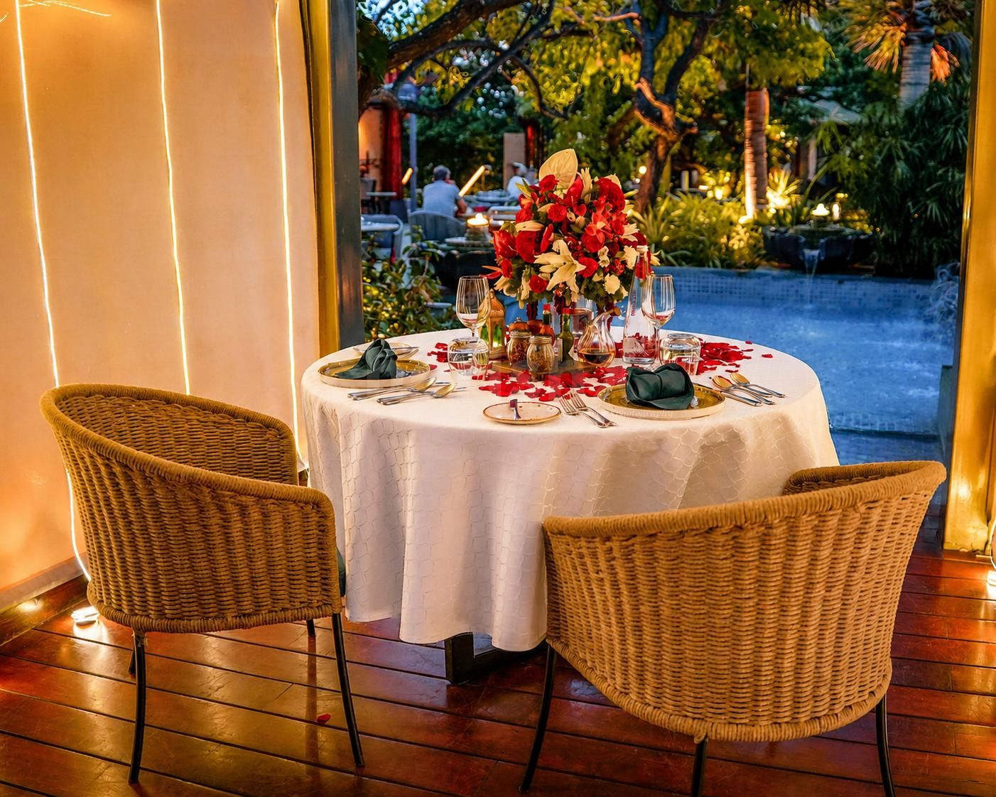 Private cabana overlooking the pool for a romantic dining experience