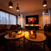 Private movie night and dinner setup for couples with romantic décor