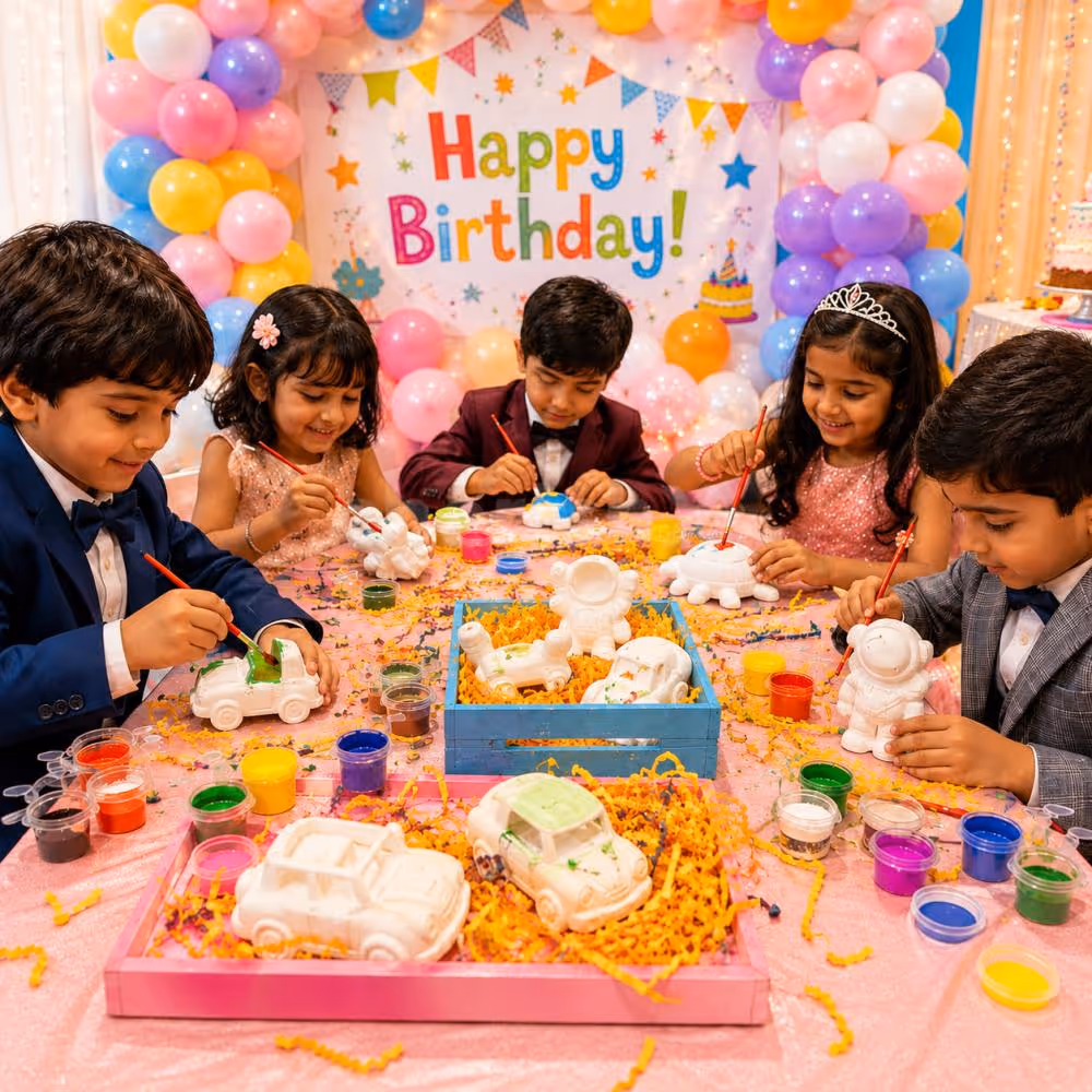 Paint the Figurines activity for kids, with children painting DIY figurines using colourful paints and brushes.