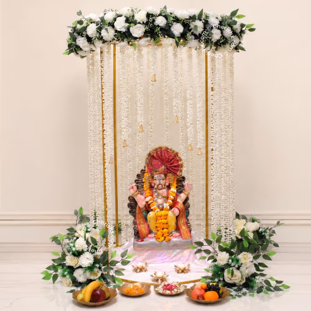 Elegant Jasmine Bell Ganpati Backdrop