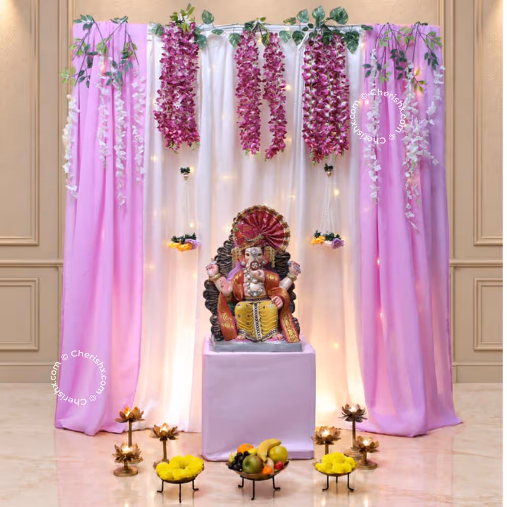 An Elegant Floral Ganpati Decor for the occasion of Ganesh Chaturthi!
