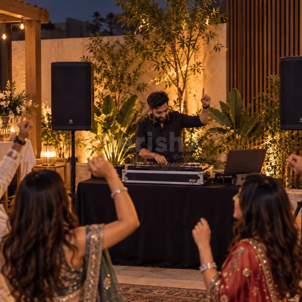 Basic DJ Setup with Speakers & Dance Floor