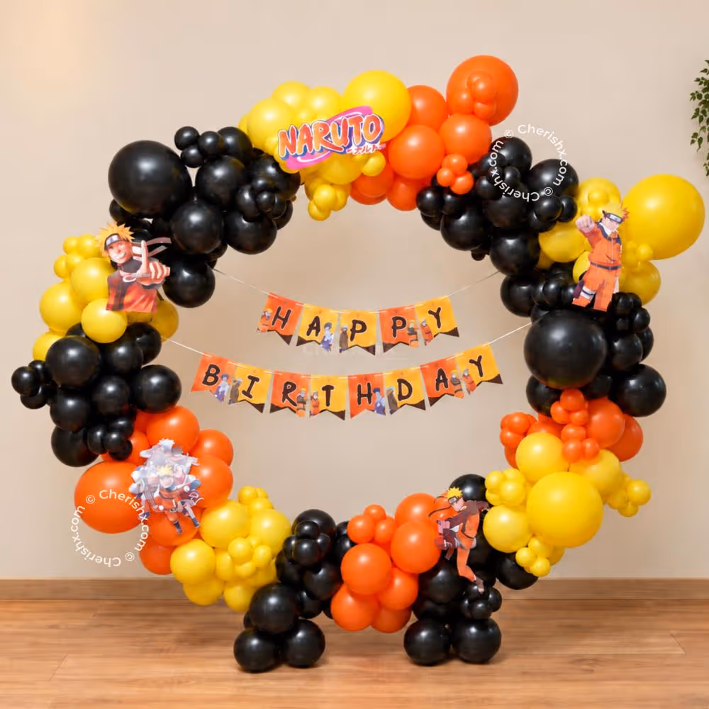 Naruto-themed birthday ring stand setup