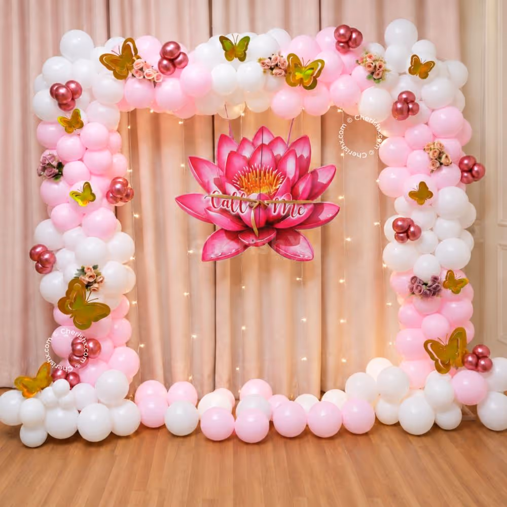 Lotus theme balloon decor for a beautiful name reveal