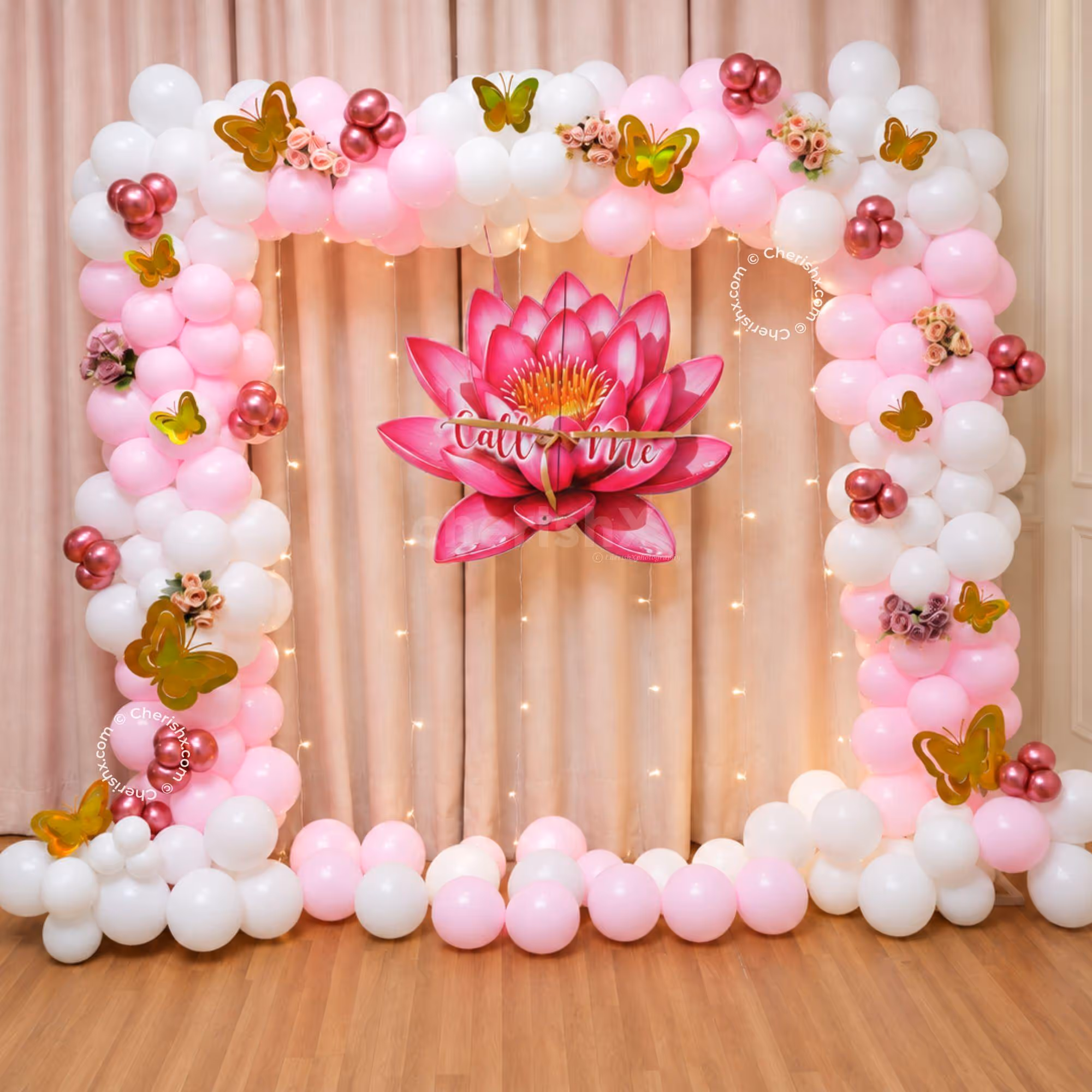 Lotus theme balloon decor for a beautiful name reveal