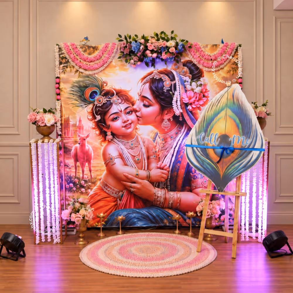 Beautiful Krishna theme decor for a traditional naming ceremony
