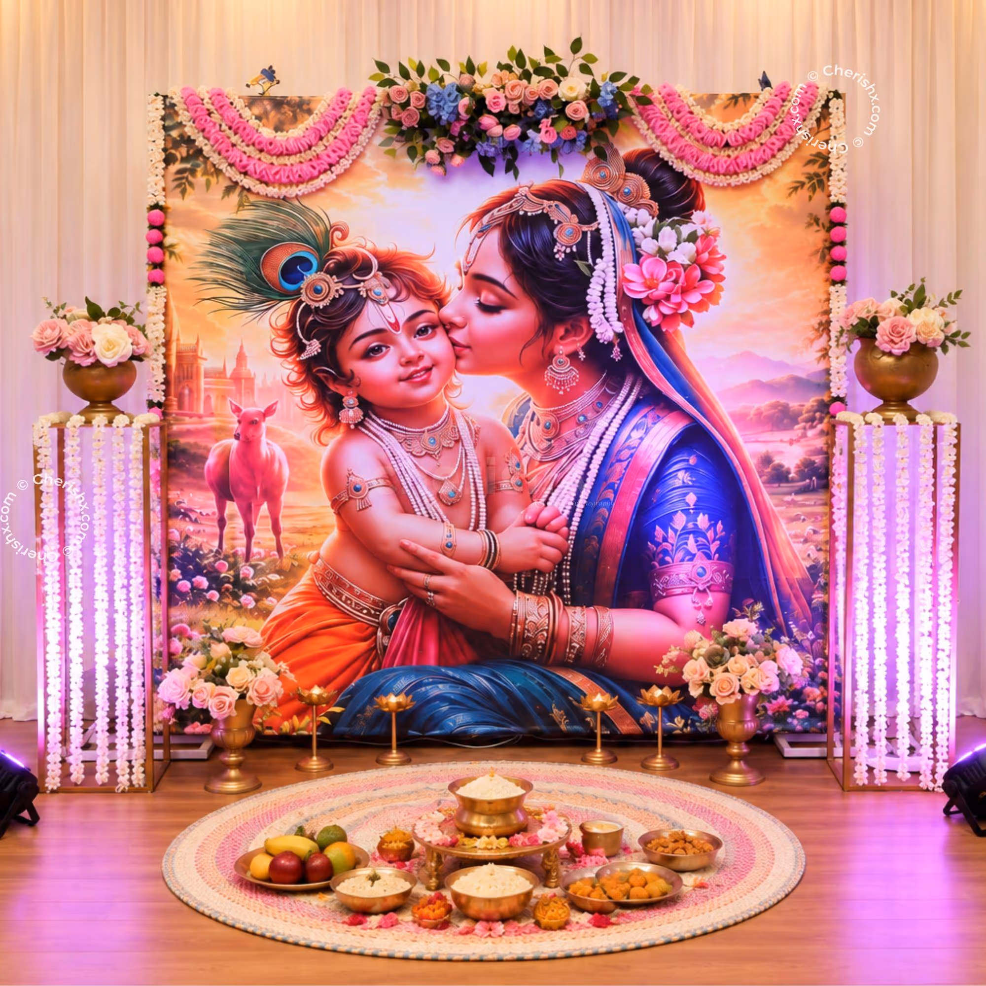 Elegant Krishna backdrop for your baby’s first food ceremony