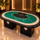 Elegant poker table arranged on a festive terrace with traditional Diwali décor and warm evening lighting.