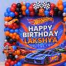 Personalized Hot Wheels Birthday Party Balloons; Red, Blue, Orange And Metallic Silver Balloons.