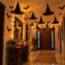 Halloween Floating Witch Hats and Paper Bats Decor for Lobby and Hallway