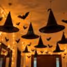 Elegant Halloween Ceiling Decor with Witch Hats and Bats for Home Party