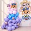 Cute Zootopia wall decor with pastel balloons and character cutouts