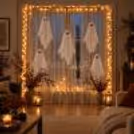 Halloween window and wall decoration with five hanging illuminated ghosts and warm LED string lights by CherishX.