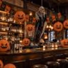 Elegant Halloween décor setup for bar, café and reception counter