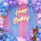 Zootopia Kids Birthday Party Decor with Judy Hopps, Nick Wilde and Colorful Balloon Arch.
