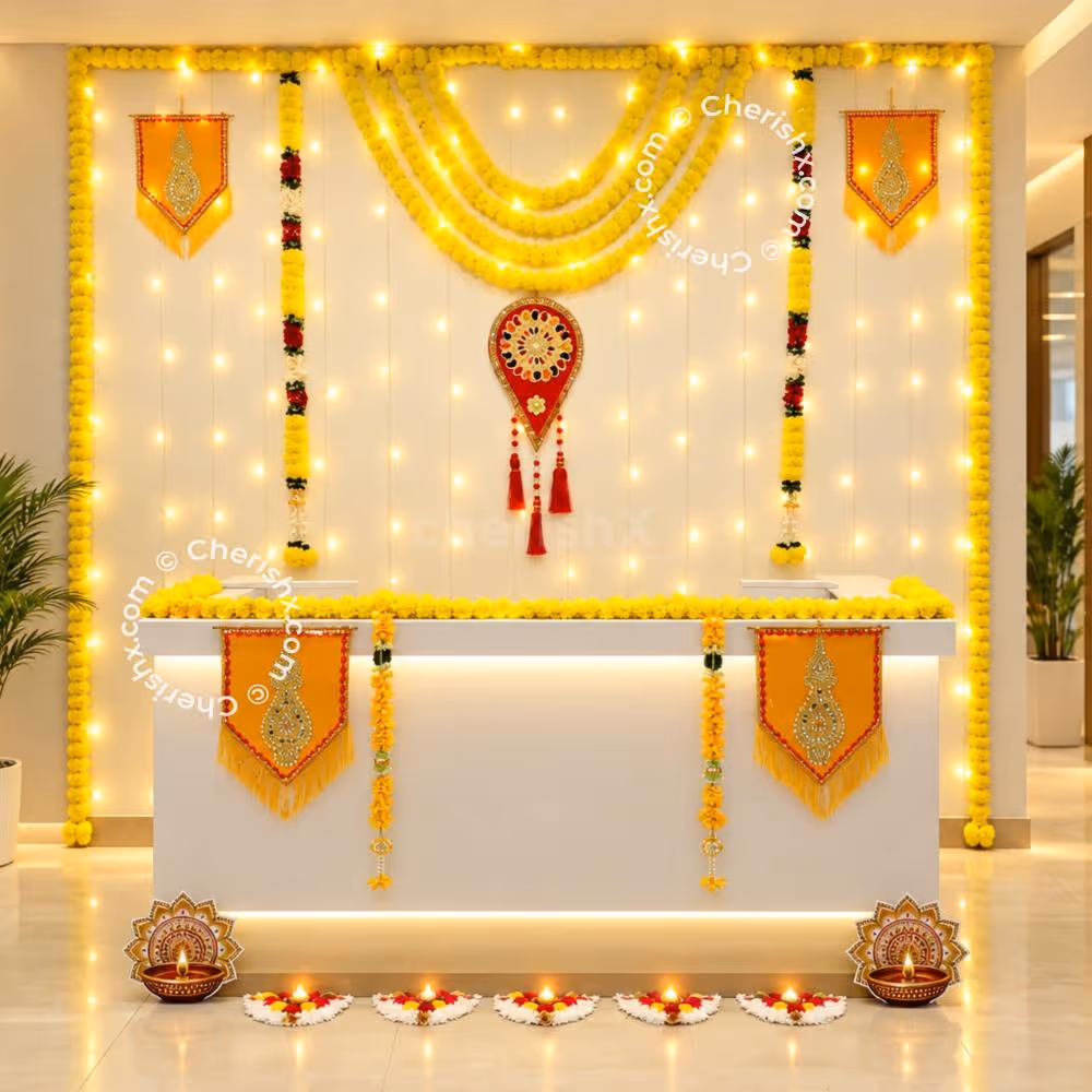 Quick and Elegant Diwali Reception Decoration for Corporate Offices by CherishX.