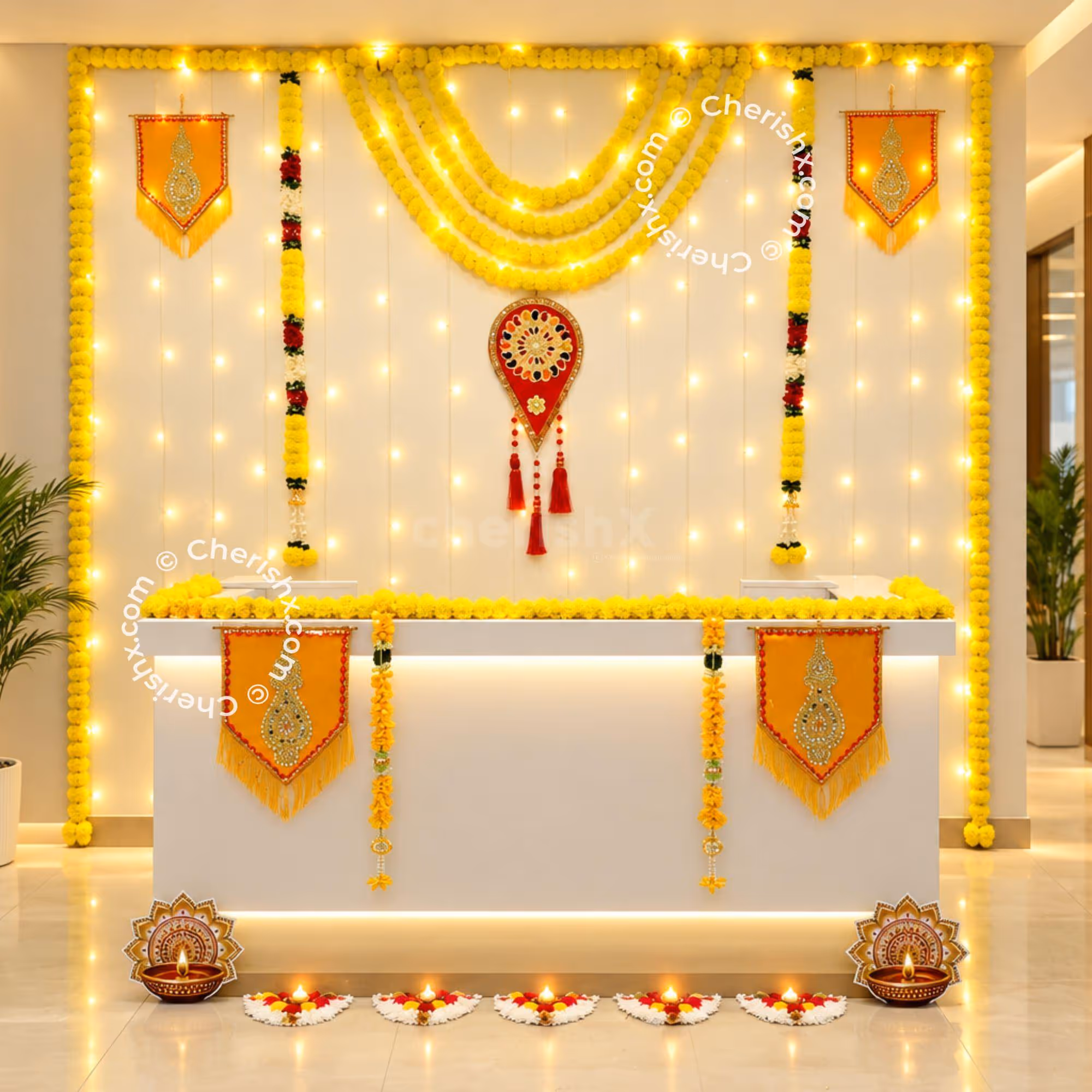 Quick and Elegant Diwali Reception Decoration for Corporate Offices by CherishX.