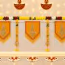 Traditional Diwali Office Reception Setup with Yellow Flowers and Decorative Diyas.