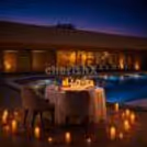 Exclusive poolside Karwa Chauth dining setup for couples at The Umrao Hotel.