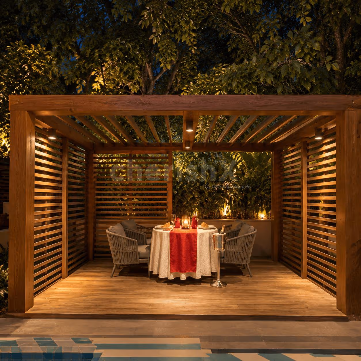 Luxury Karwa Chauth poolside gazebo dining experience at The Connaught Hotel, CP.